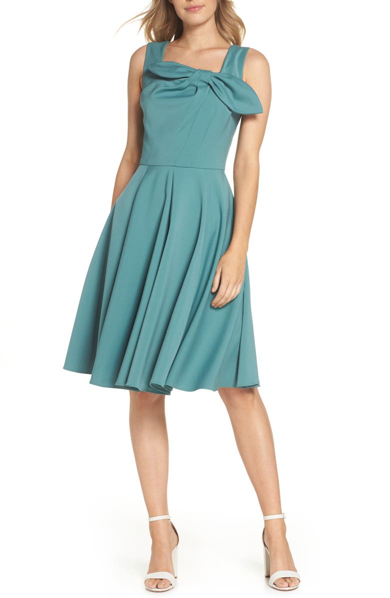 Gal Meets Glam Collection Zoe Bow Neckline Fit & Flare Dress, Main, color, 