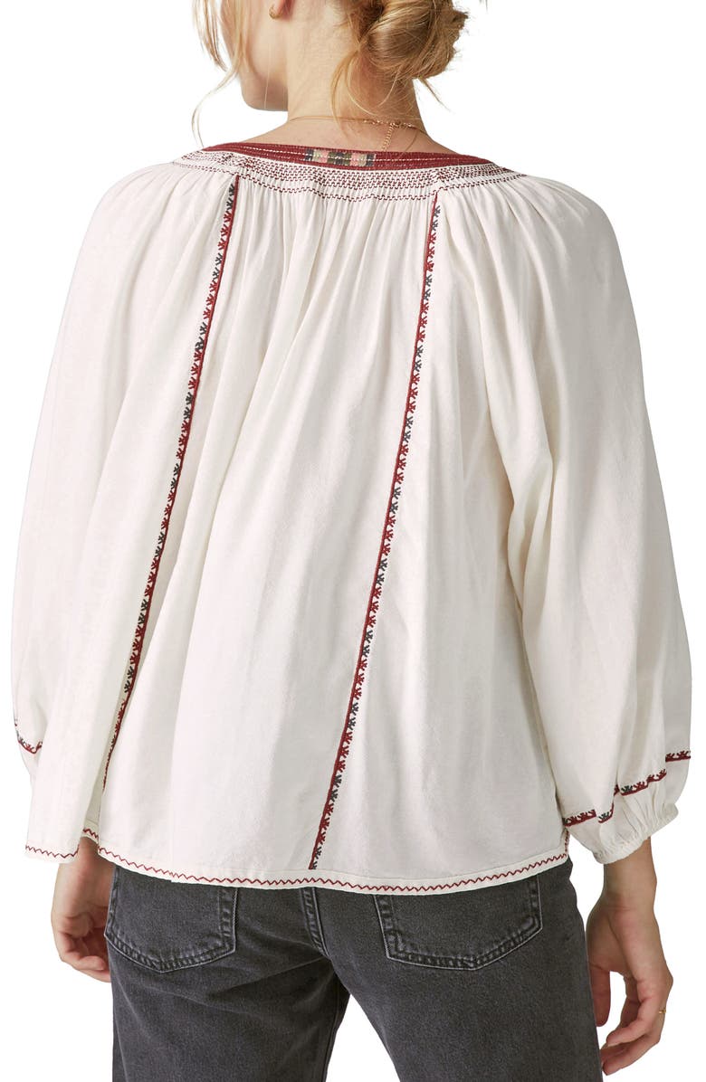 Lucky Brand Embroidered Peasant Blouse, Alternate, color, 
