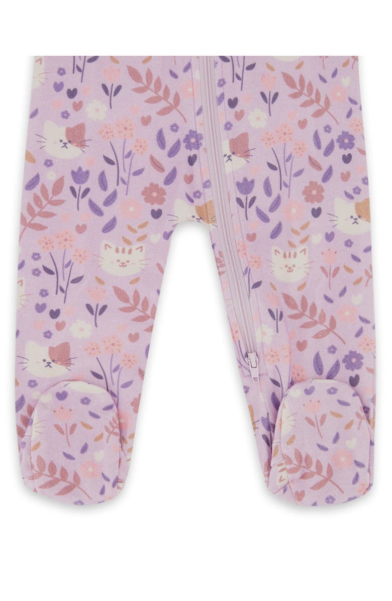 Deux par Deux One-Piece Organic Cotton Pajama Cat, Alternate, color, Lilac