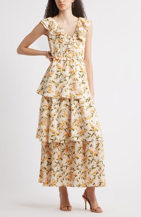 Ruffle Neck Tiered Maxi Dress