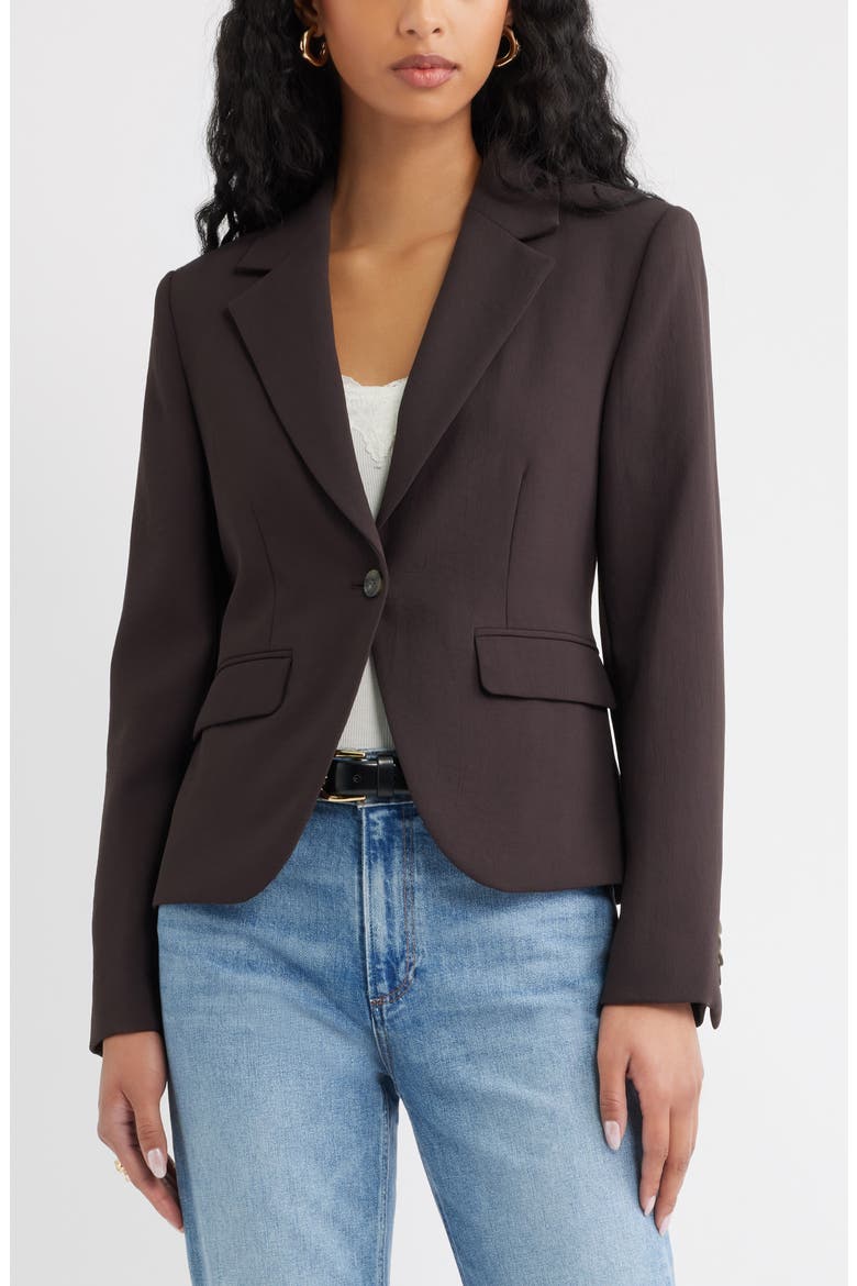 Curator Crepe Shrunken Blazer, Alternate, color, BROWN GANACHE