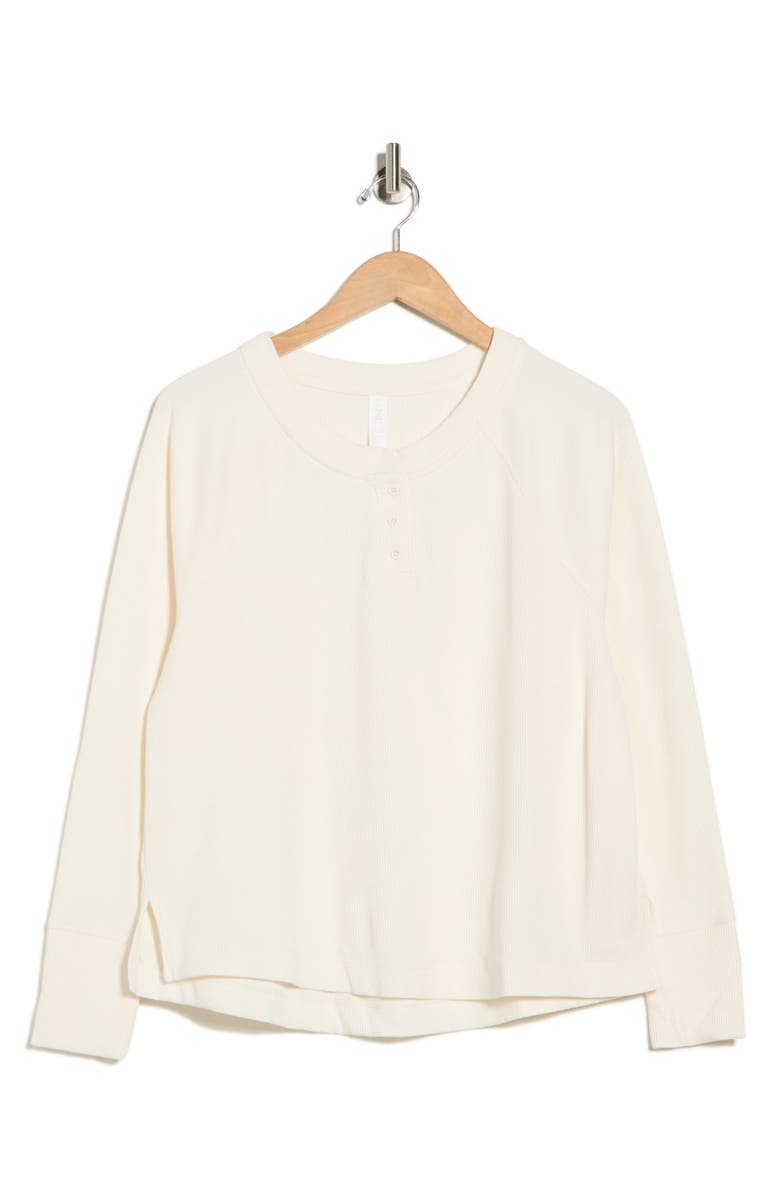 Z by Zella Zen Relaxed Long Sleeve Waffle Knit Henley, Main, color, Ivory Egret