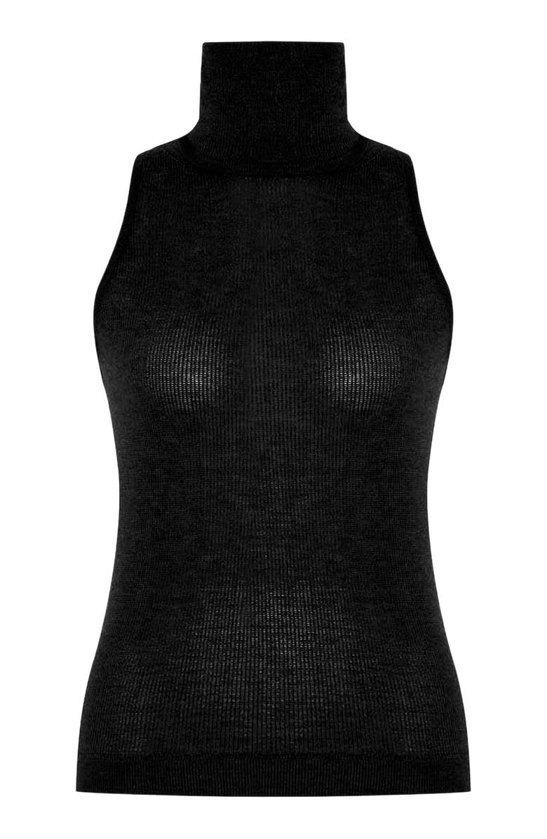 THEO The Label Nomia Sheer Knit Sleeveless Turtleneck, Main, color, Black