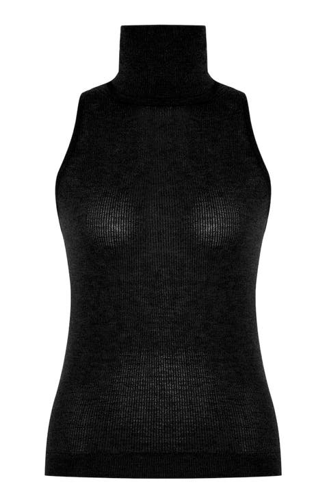 Nomia Sheer Knit Sleeveless Turtleneck