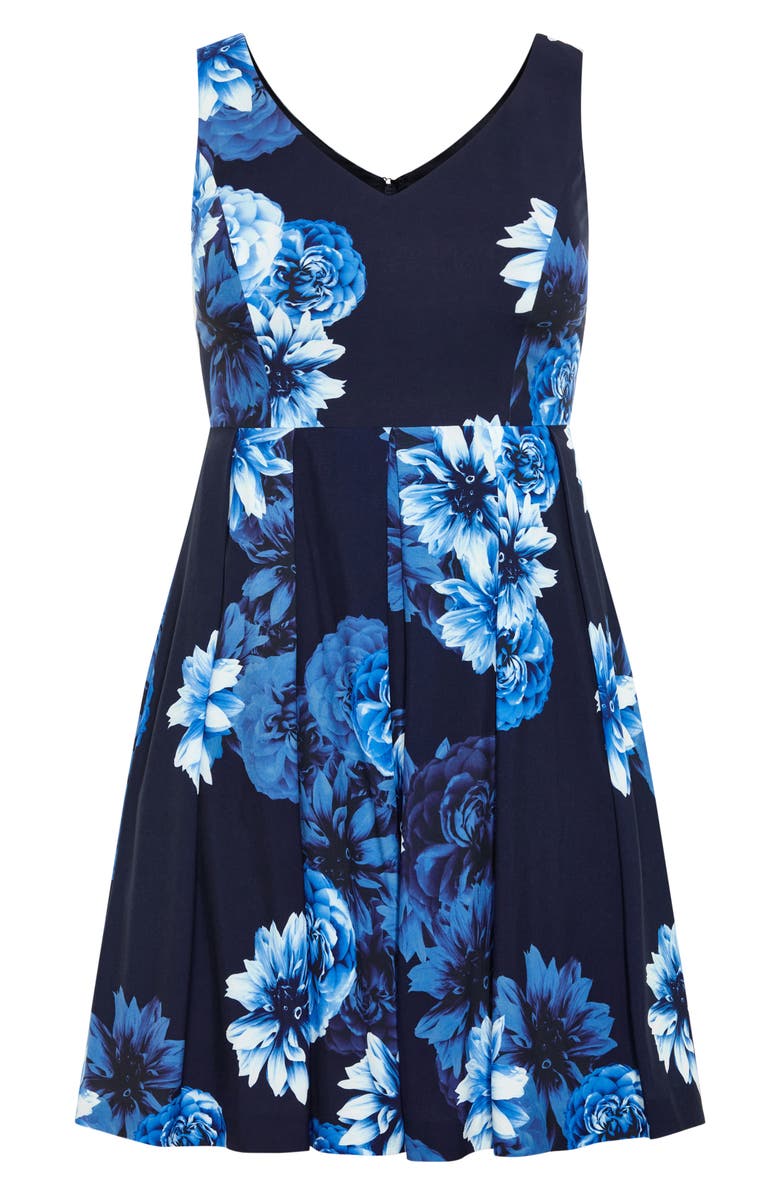 City Chic Ora Sleeveless Fit & Flare Minidress, Alternate, color, Navy Bloom