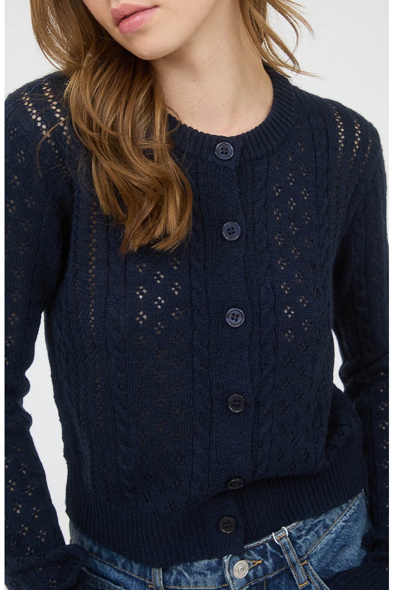 Pointelle Cardigan, Alternate, color, NAVY