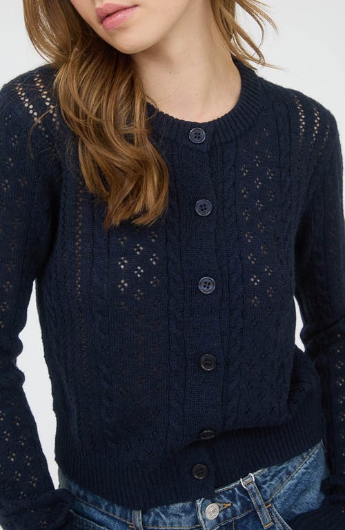 Blu Pepper Pointelle Cardigan In Blue