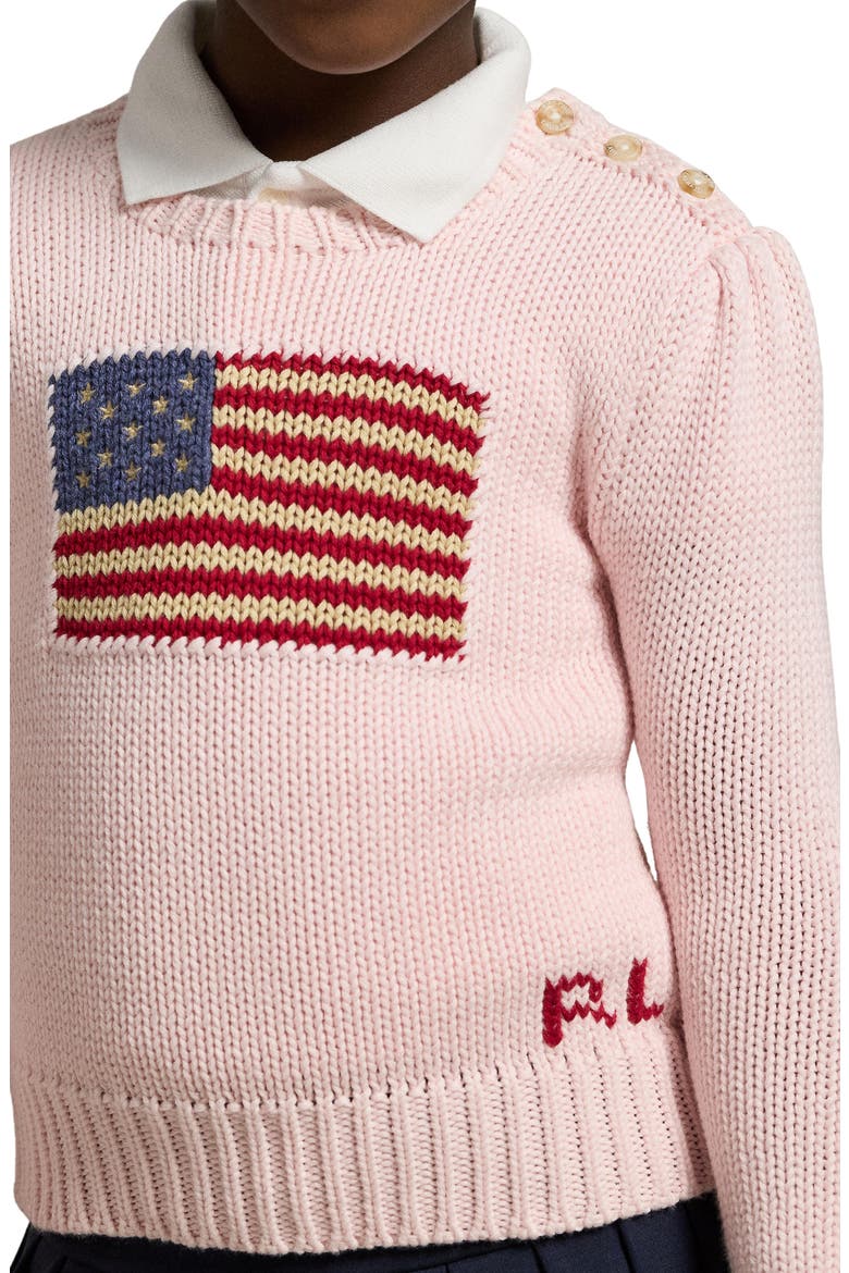 Kids' Flag Intarsia Cotton Sweater, Alternate, color, ACACIA PINK