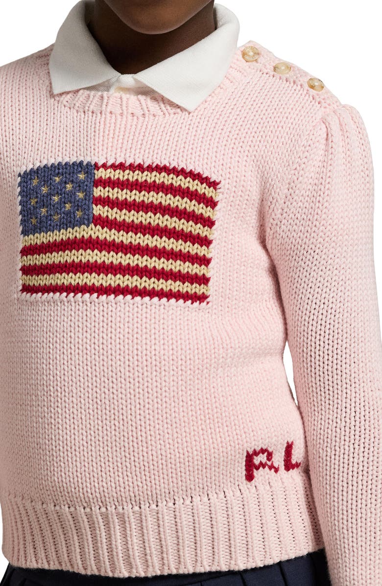 Polo Ralph Lauren Kids' Flag Intarsia Cotton Sweater, Alternate, color, Acacia Pink