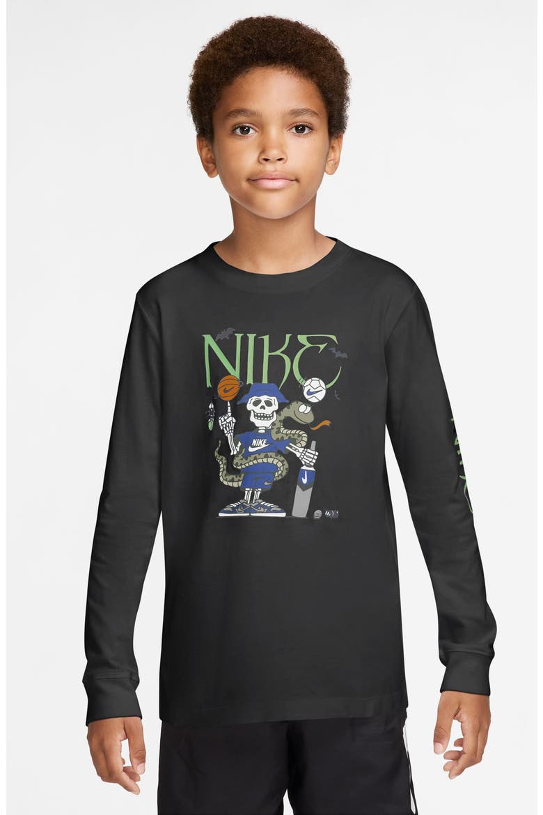 Kids' Skeleton Logo Long Sleeve Graphic T-Shirt, Main, color, BLACK