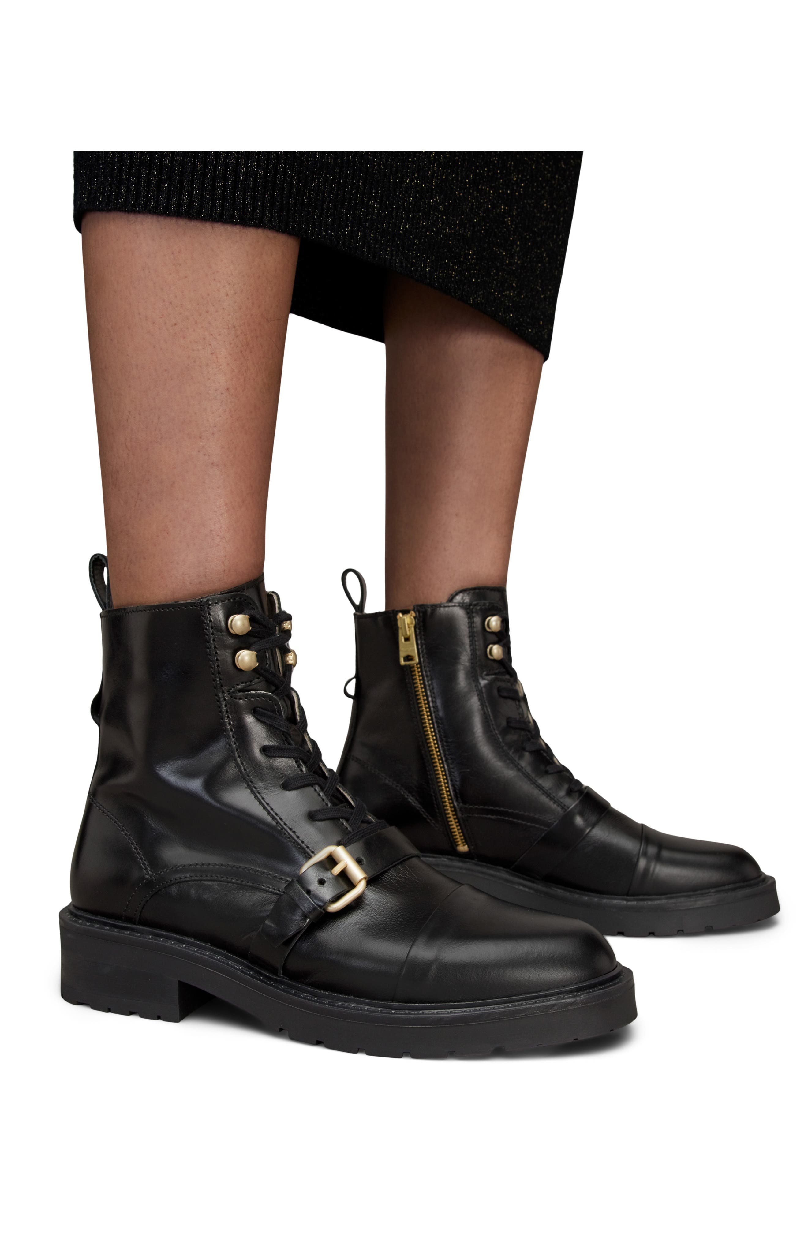 Donita Combat Boot, Alternate, color, BLACK/ WARM BRASS