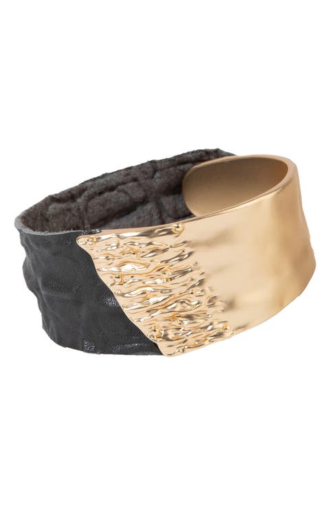 Textured Metal & Leather Bracelet