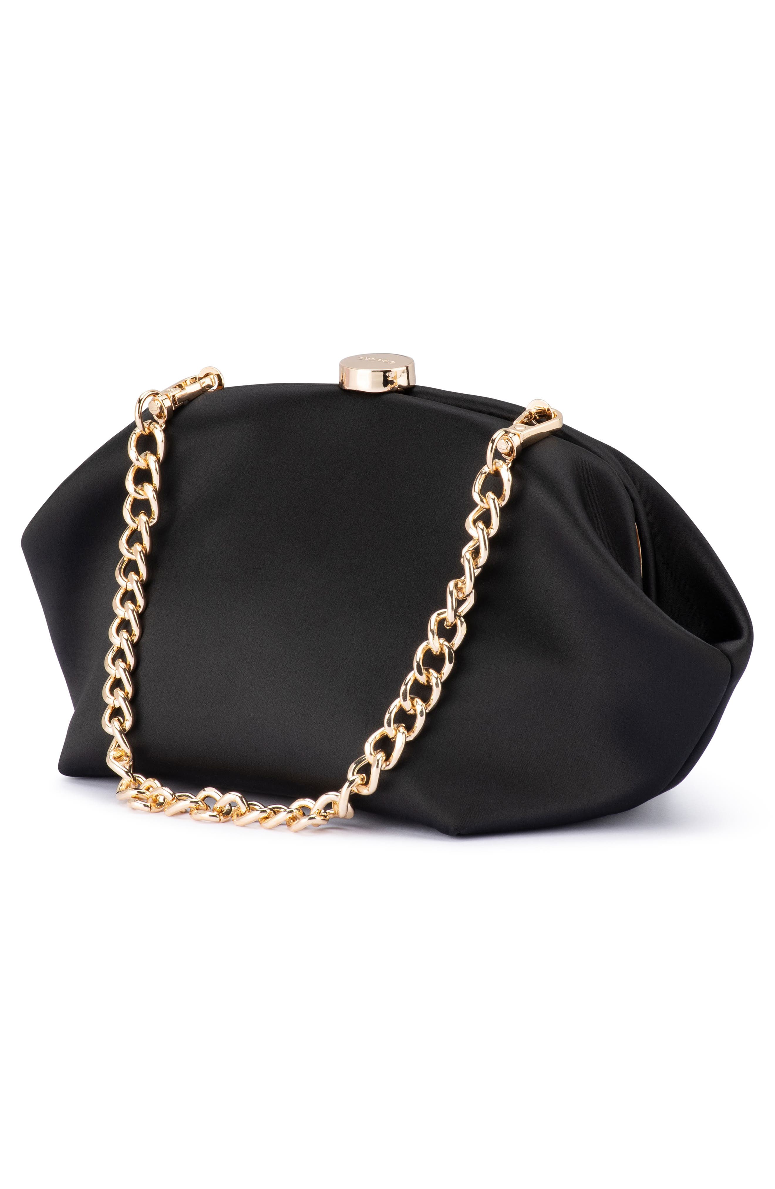 Olga Berg Karina Satin Frame Clutch, Alternate, color, Black