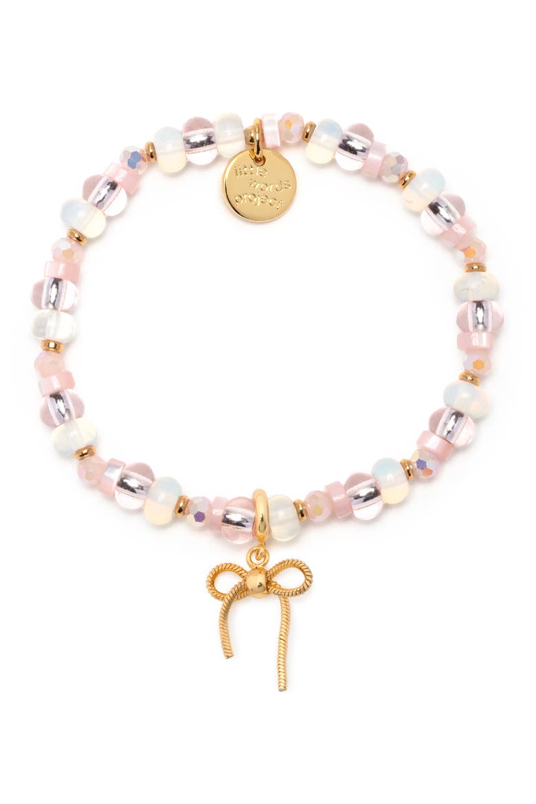 Bow Charm Beaded Stretch Bracelet, Main, color, GOLD