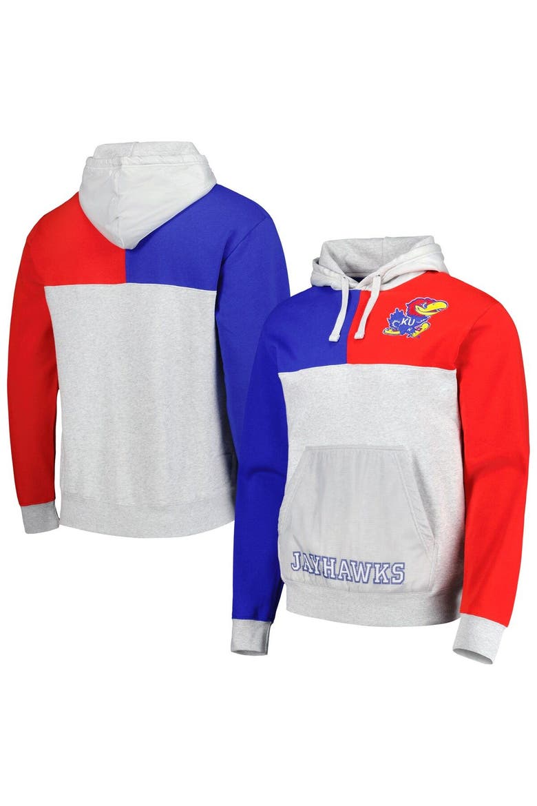 Men's Mitchell & Ness Heather Gray Kansas Jayhawks Tie-Breaker Pullover Hoodie, Main, color, Heather Gray