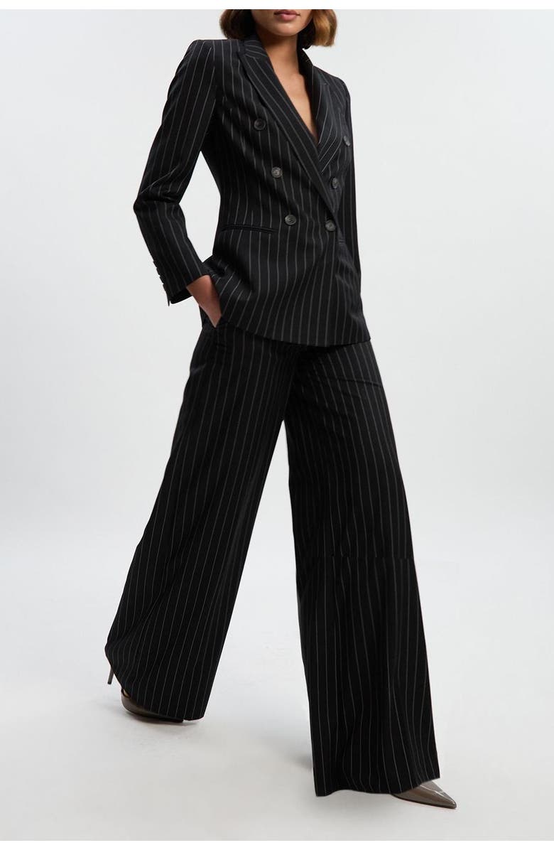 Karen Millen Petite Pinstripe Wide Leg Trouser, Alternate, color, Black