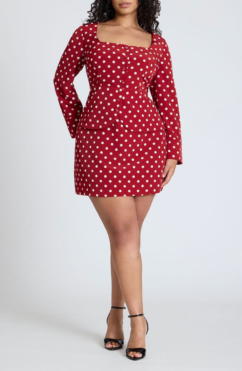 ELOQUII Pleated Puff Shoulder Long Sleeve Button Front Cocktail Minidress, Main, color,