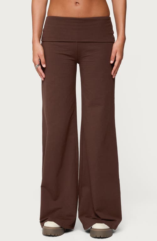 Edikted Wide Leg Foldover Pants In Brown