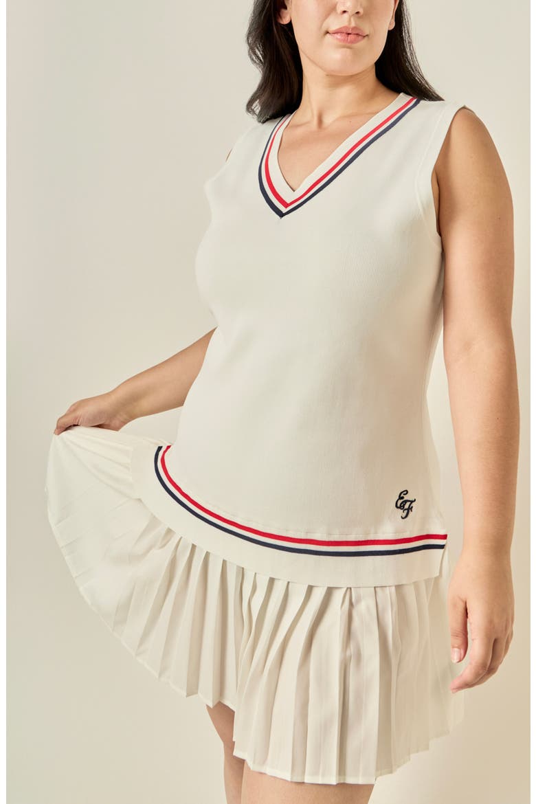 Mixed Media Pleated Minidress, Alternate, color, WHITE