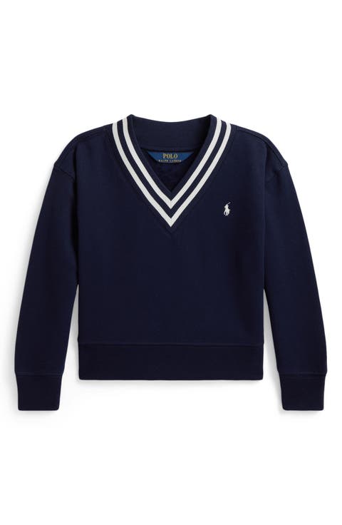 Kids' V-Neck Striped Fleece Pullover