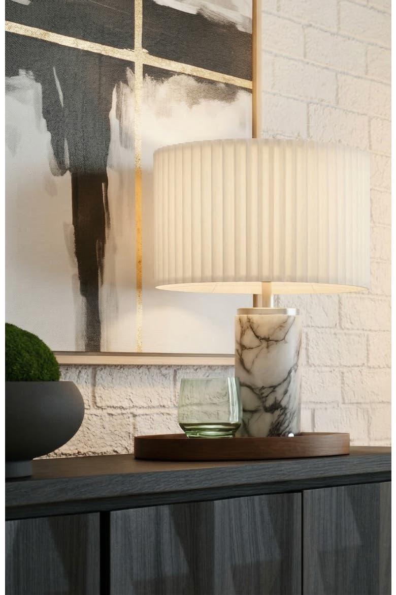 Arden 17" LED Table Lamp with Pleated Drum Shade, Polished Nickel Finish and USB-C Charging Port, Alternate, color, Polished Nickel