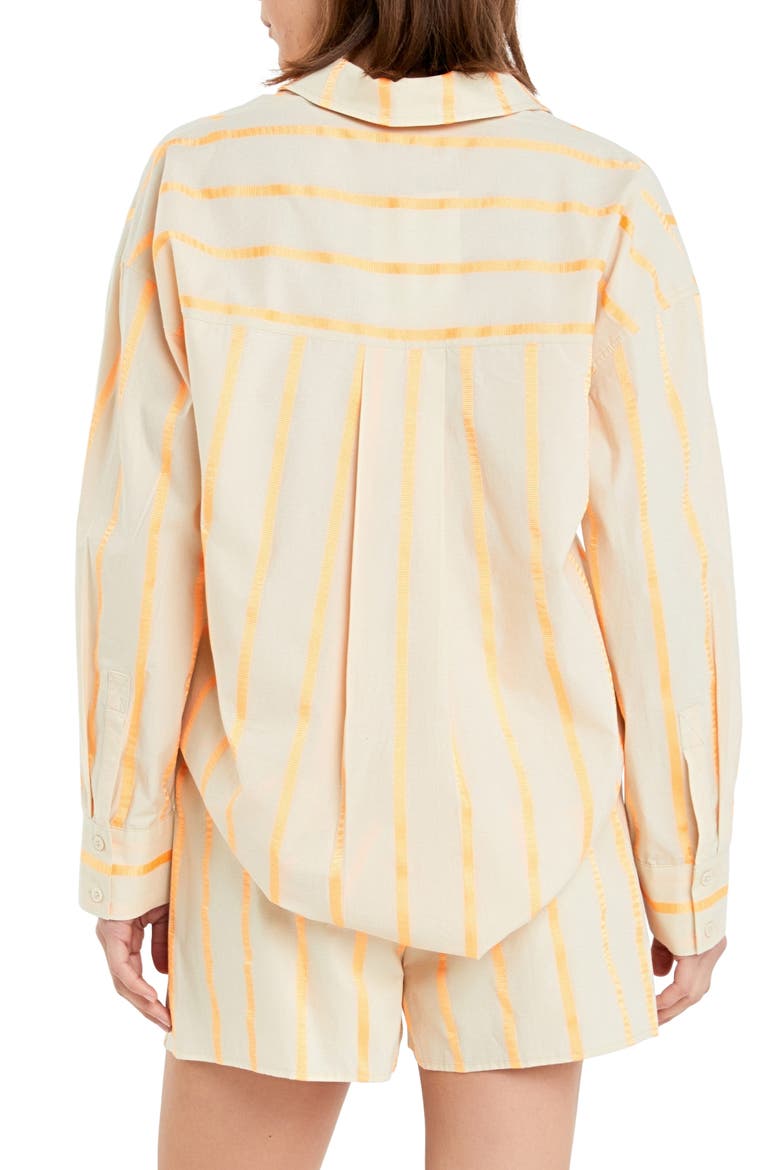 Oversize Taped Stripe Long Sleeve Button-Up Shirt, Alternate, color, BEIGE/ ORANGE
