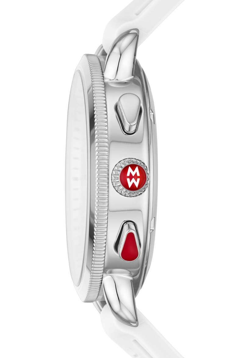 Sport Chronograph Watch Head with Silicone Strap, 38mm, Alternate, color, WHITE/SILVER WHITE SUNRAY