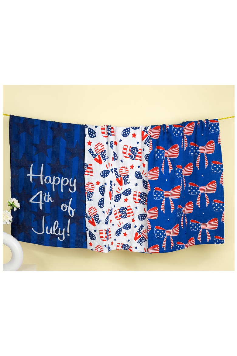 All-American Style Set of 3 Cotton Waffle Kitchen Towels, Alternate, color, RED/ BLUE