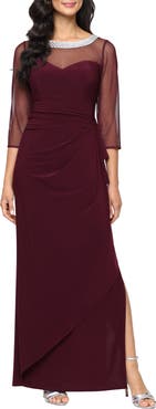 Alex Evenings Illusion Embellished Detail Jersey Gown