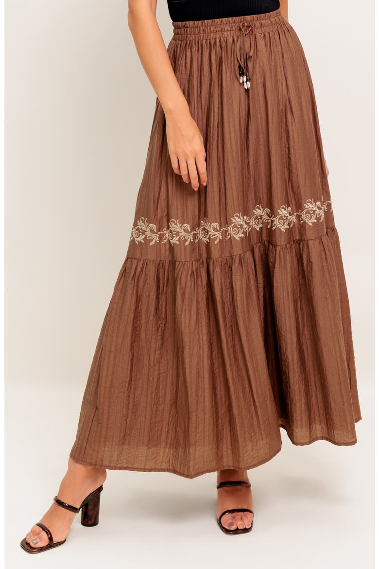 Embroidered Maxi Skirt, Main, color, BROWN