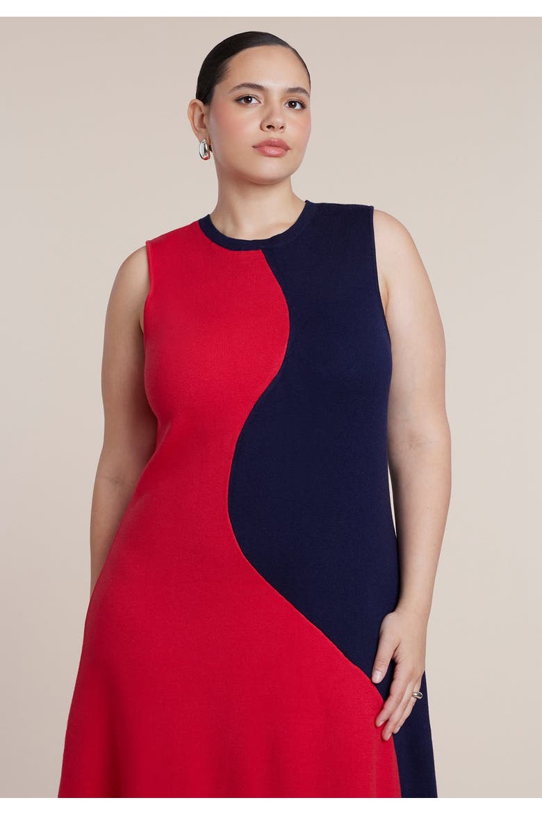 Colorblocked Intarsia Knit Maxi Dress, Alternate, color, RED AND NAVY