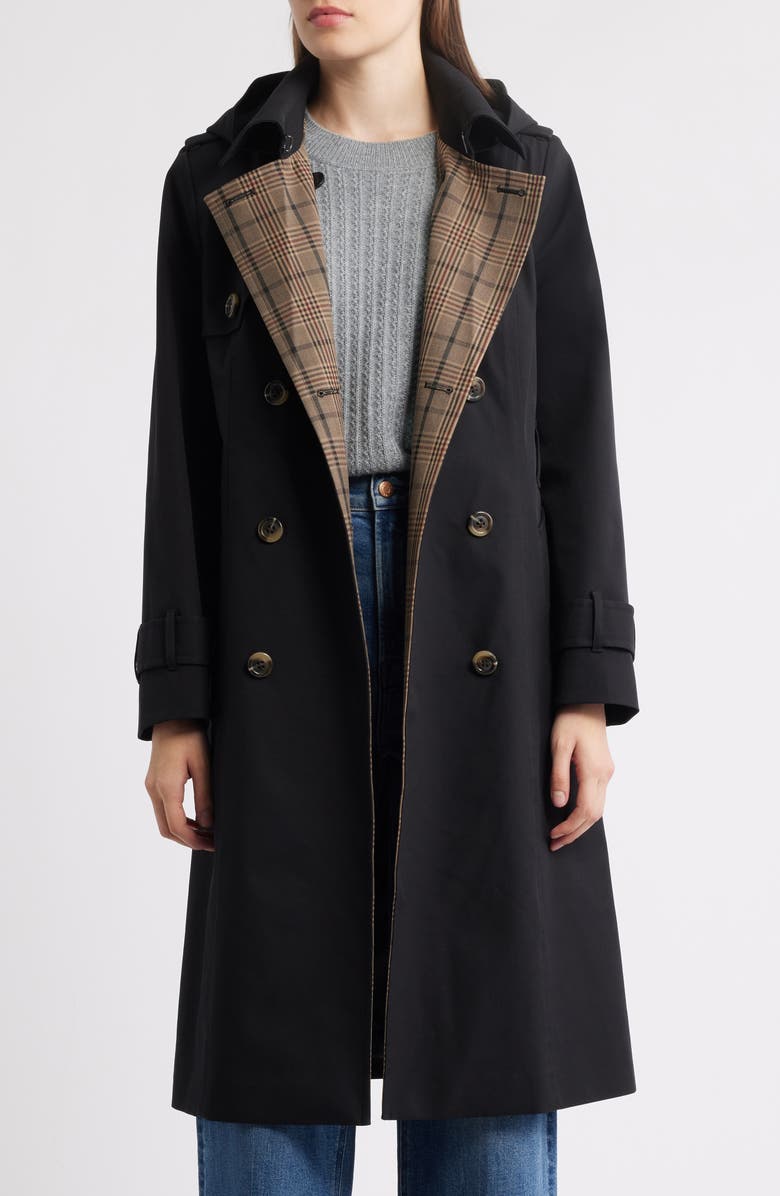 London Fog Heritage Trench Raincoat with Removable Hood, Alternate, color, Black