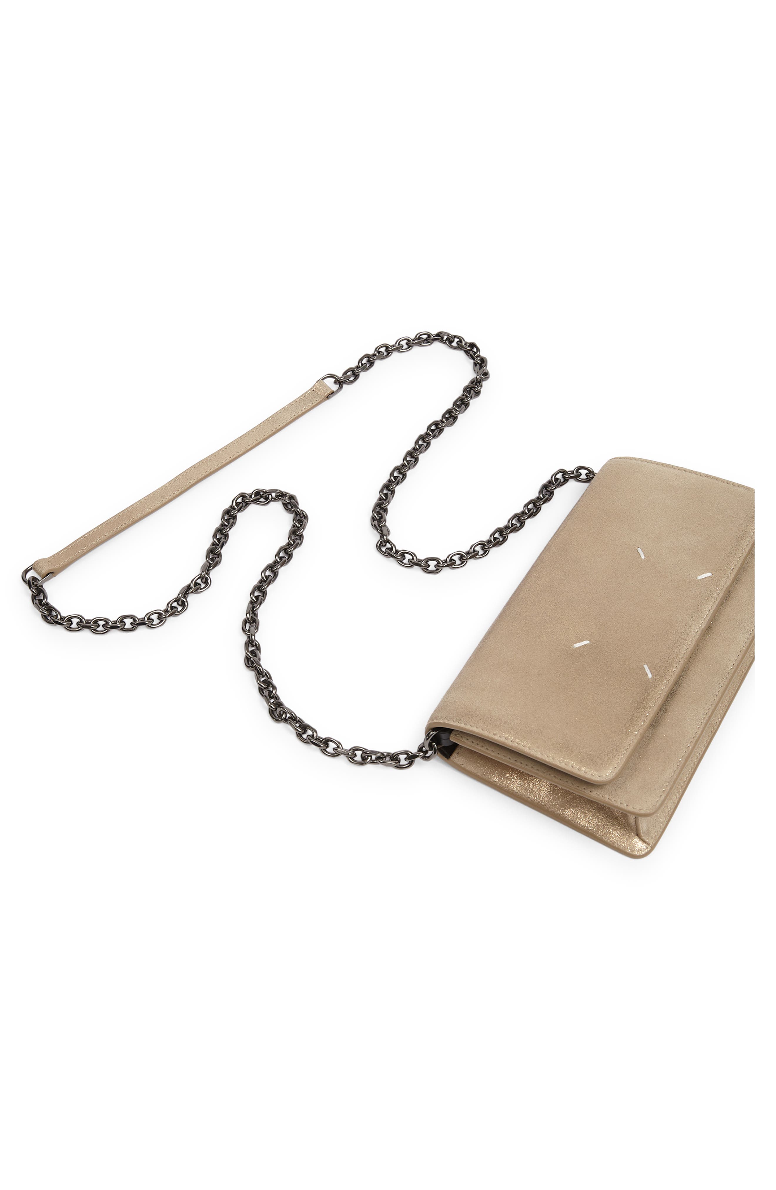 Medium Metallic Leather Wallet On a Chain, Alternate, color, CREAM GOLD