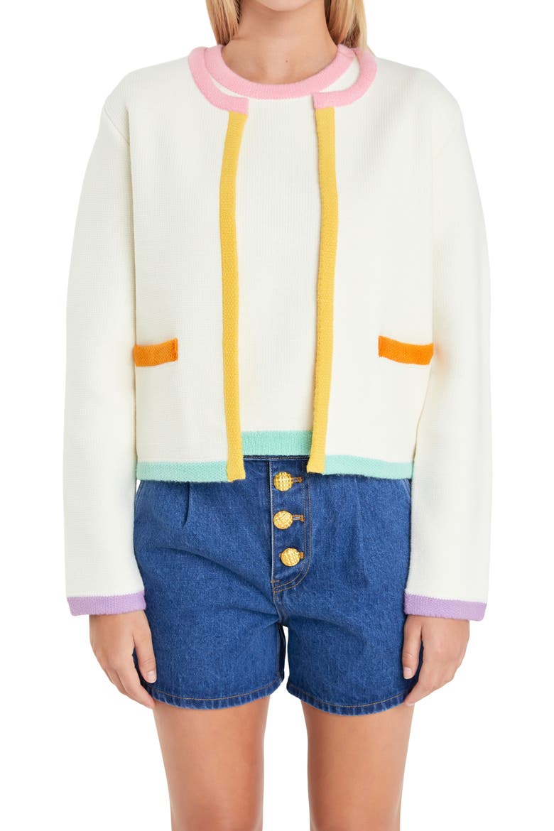 Colorblock Cardigan, Alternate, color, WHITE MULTI