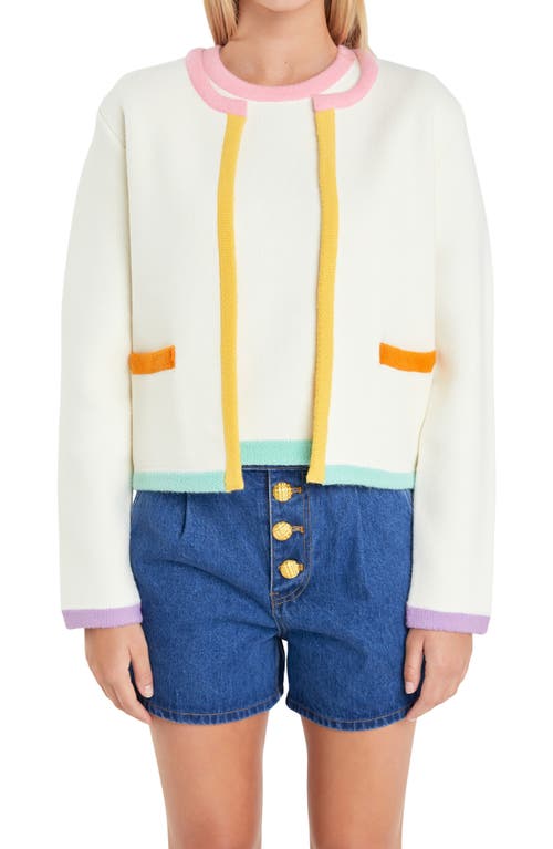 English Factory Colorblock Cardigan In White Multi