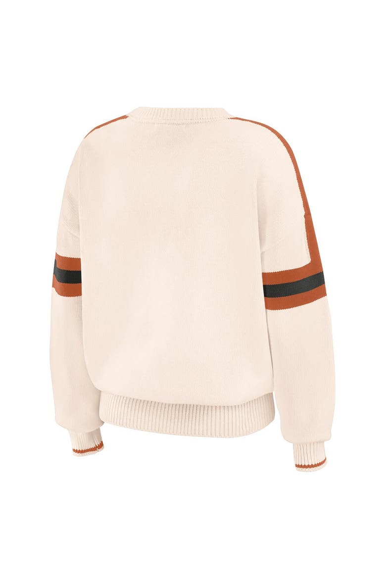 Women's WEAR by Erin Andrews  Cream Texas Longhorns Chenille Woven Patch Stripe Pullover Sweater, Alternate, color, Cream