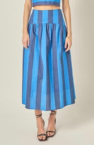 English Factory Striped Cotton Midi Skirt