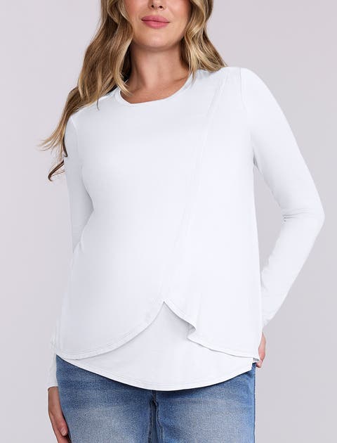 Crewneck Long Sleeve Draped Nursing Tee