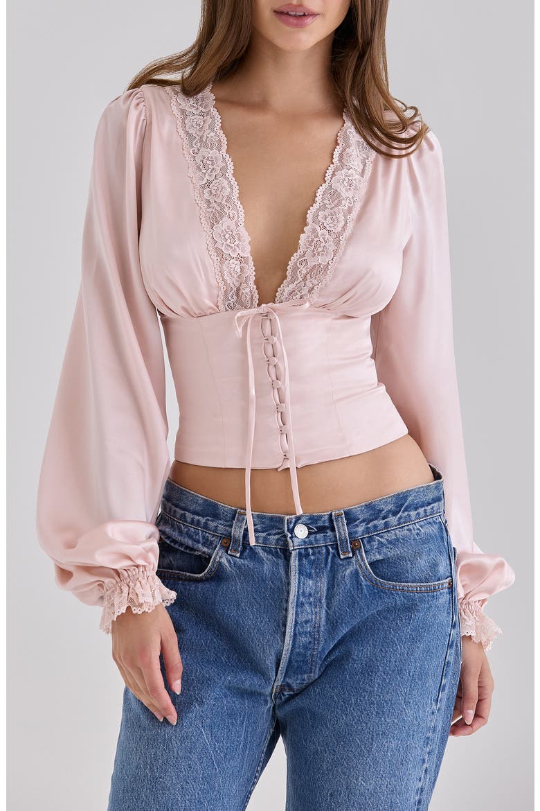 Luciana Silk Balloon Sleeve Crop Top, Main, color, PINK
