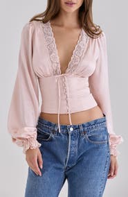 HOUSE OF CB Luciana Silk Balloon Sleeve Crop Top