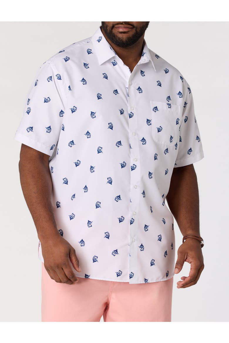 Big & Tall Marlin Print Microfiber Sport Shirt, Main, color, BRIGHT WHITE