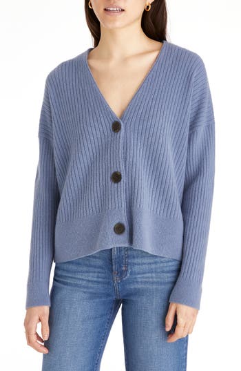 Madewell Cameron Ribbed Crop Cardigan In Heather Chambray