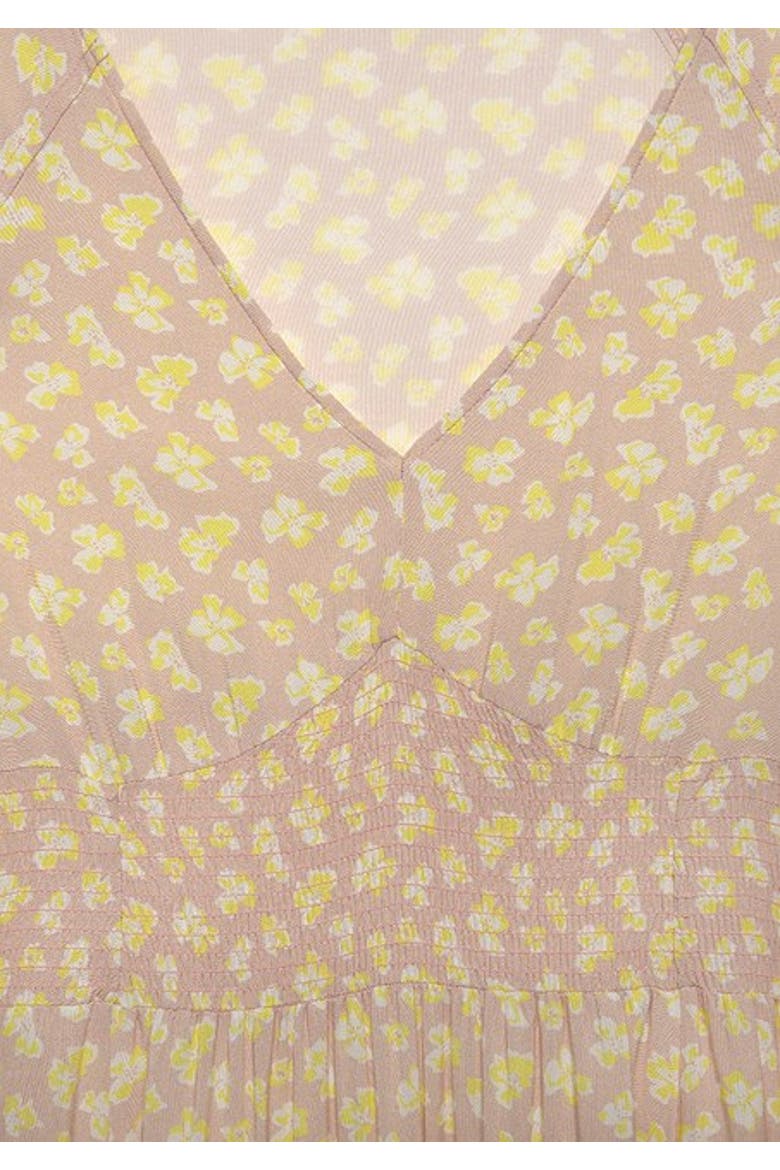 Women's Floral V-Neck Dress, Alternate, color, Taupe Yellow