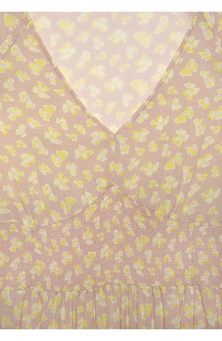 LASCANA Women's Floral V-Neck Dress, Alternate, color, Taupe Yellow