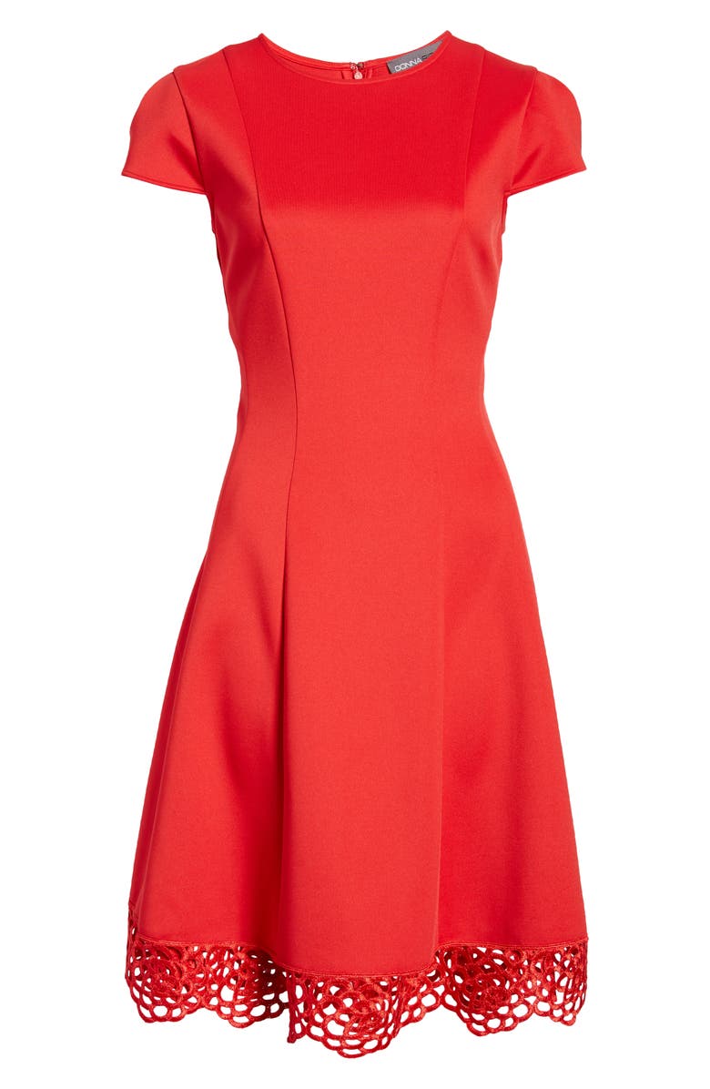 Julia Jordan Donna Ricco Tulip Sleeve Lace Hem Fit & Flare Dress, Alternate, color, Red