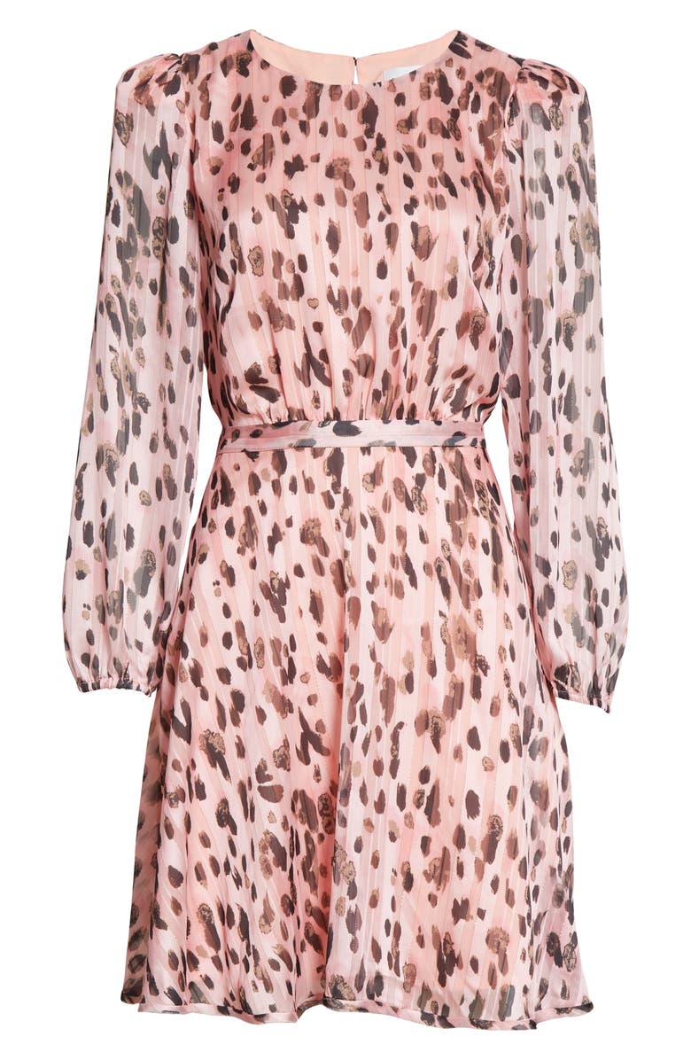 Milly Leopard Metallic Shadow Stripe Long Sleeve Dress, Alternate, color, 