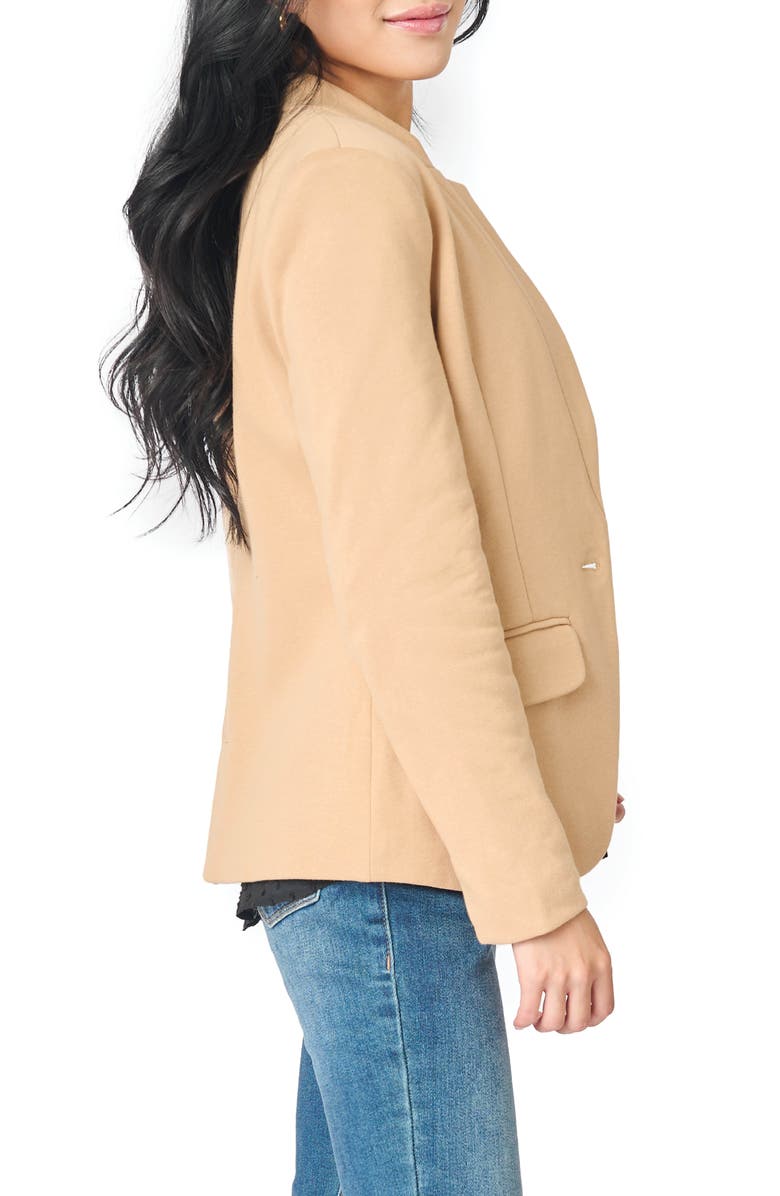 GIBSONLOOK Inverted Notch Collar Cotton Blend Knit Blazer, Alternate, color, Cappuccino