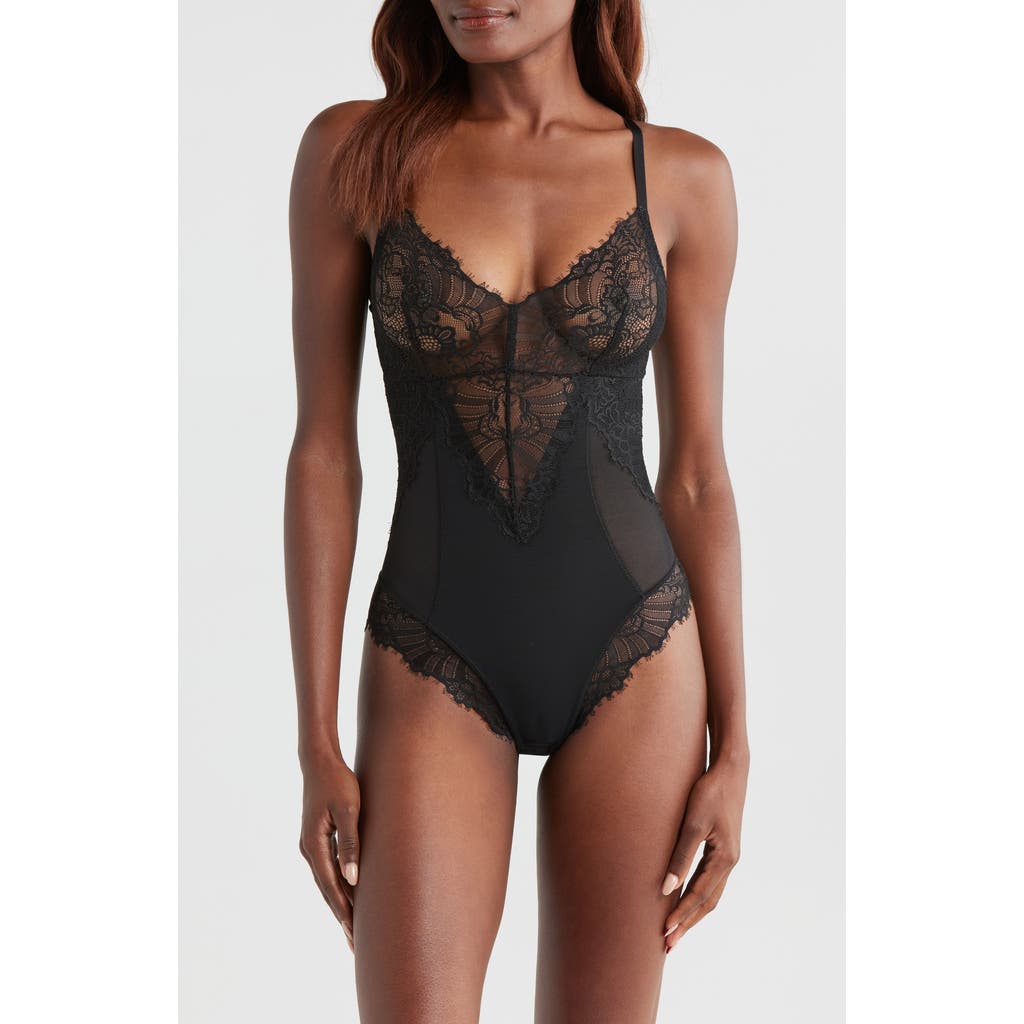 Pinsy Smoothing Lace Shapewear Bodysuit In Black