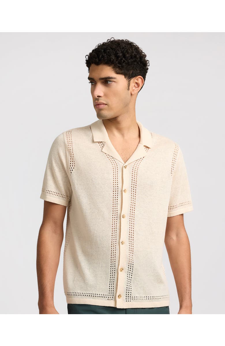 Onia Linen Knit Eyelet Camp Shirt, Main, color, Natural Melange