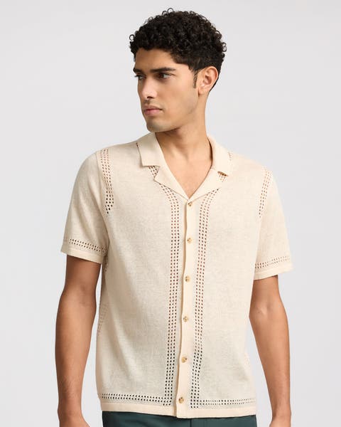 Linen Knit Eyelet Camp Shirt